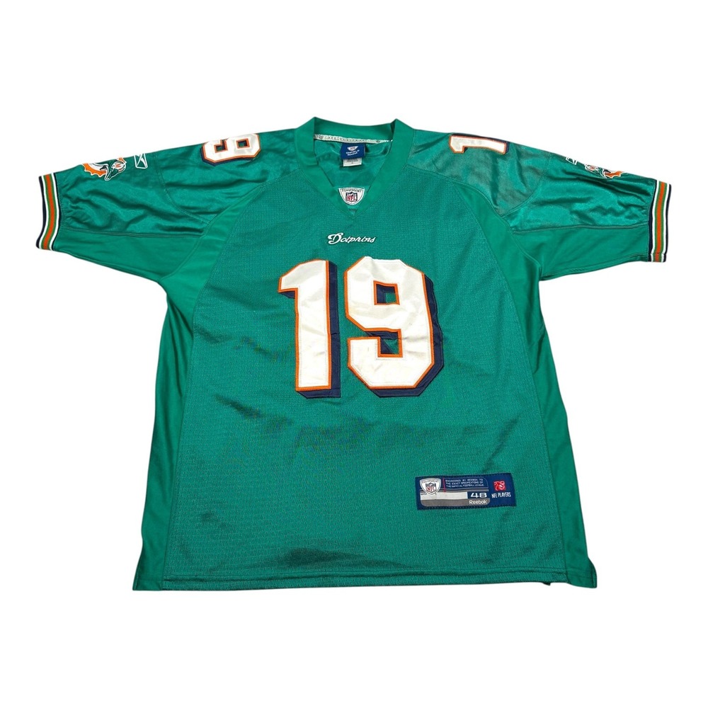 Miami Dolphins Football Jersey Mens L Green NFL Reebok Marshall 19 On Field